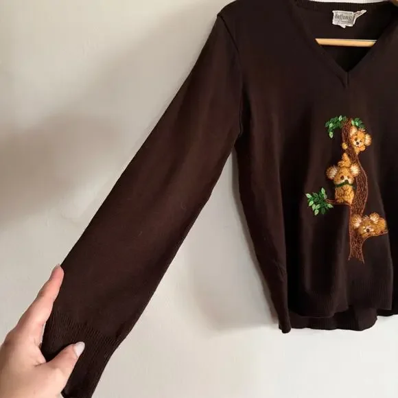 70s Vintage BUFFUMS | Brown V Neck Embroidered Koala V Neck Sweater | Large - Picture 3 of 6